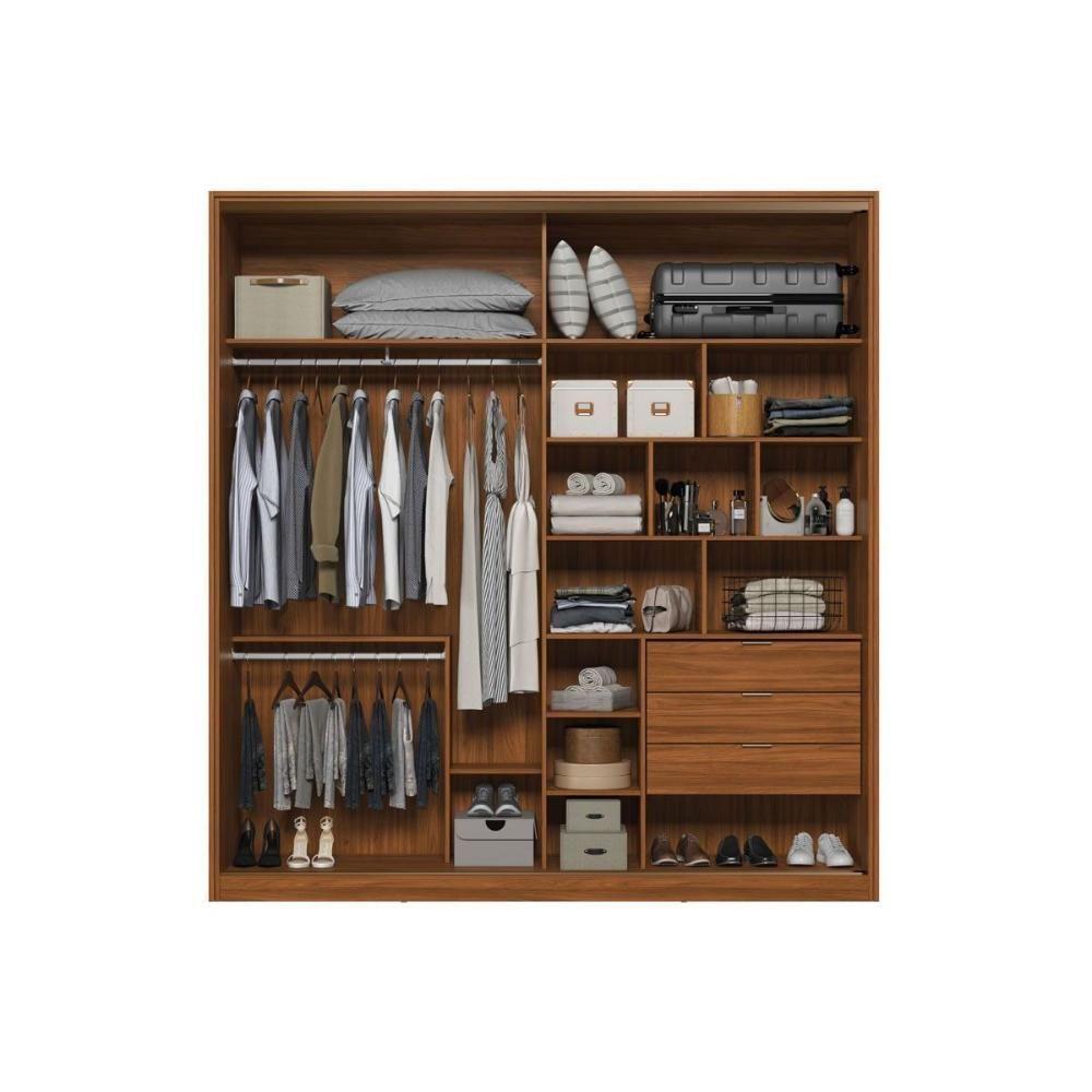 Guarda Roupa Casal 2 Portas De Correr (1 C/ Espelho) E 3 Gavetas Belga Nogueira Touch/preto Prime - Demóbile - 5