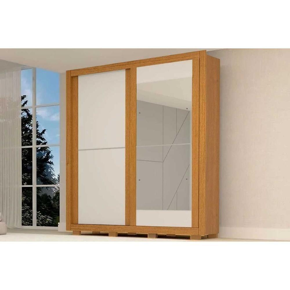 Guarda Roupa Casal 2 Portas De Correr (1 C/ Espelho) E 3 Gavetas Nicole Flex Cinamomo/cinamomo Ou Off White - Acp - 1