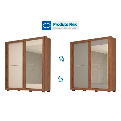Guarda Roupa Casal Nicole Flex 2 Portas de Correr 3 Gavetas Flex Cinamomo-Cinamomo ou Off