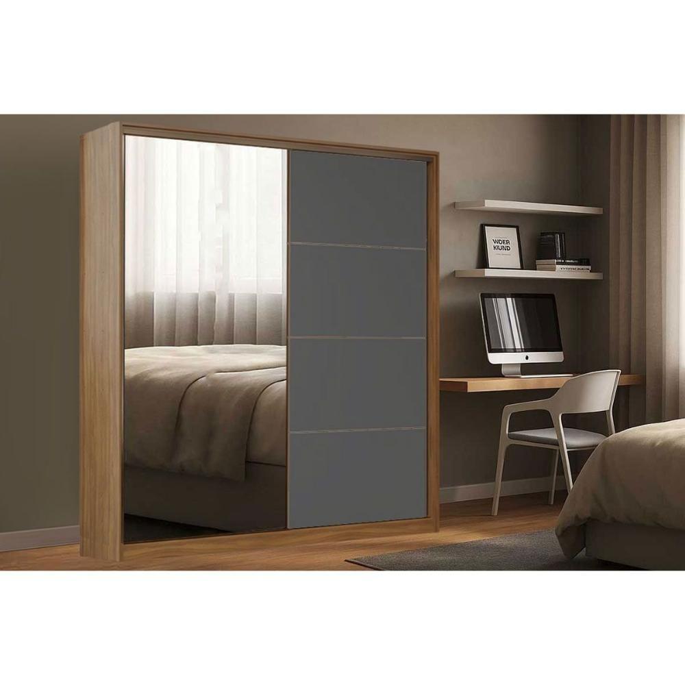 Guarda Roupa Casal 2 Portas De Correr (1 C/ Espelho) E 3 Gavetas Belga Amendola/grafito - Demóbile - 1