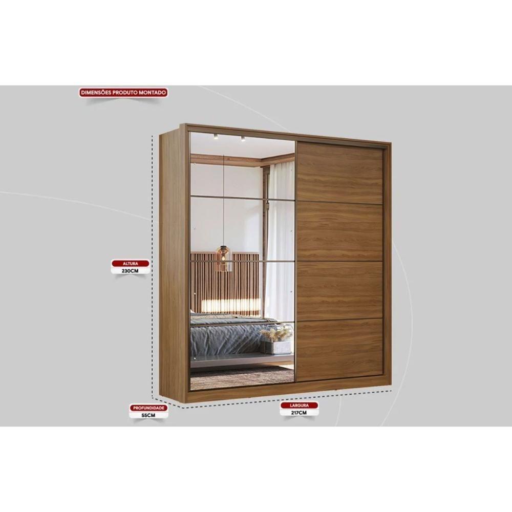 Guarda Roupa Casal 2 Portas De Correr (1 C/ Espelho) E 3 Gavetas Belga Amendola/grafito - Demóbile - 2
