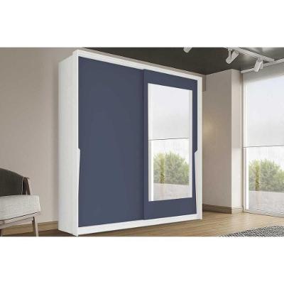 Guarda Roupa Casal 2 Portas De Correr (1 C/ Espelho) E 2 Gavetas Porto Branco/azul - Politorno