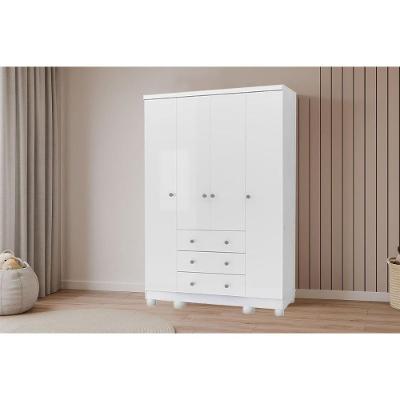 Guarda Roupa Bebê C/ 4 Portas E 3 Gavetas Júnior Branco - Peroba