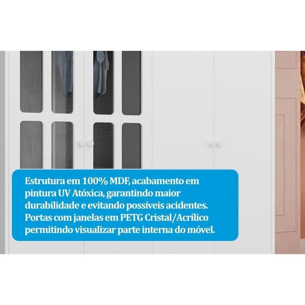 Guarda Roupa Bebê C/ 4 Portas (2 Cristal) E 4 Gavetas êlo Branco - Peroba - 9