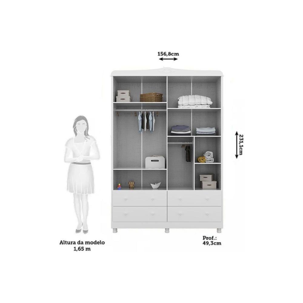 Guarda Roupa Bebê C/ 4 Portas (2 Cristal) E 4 Gavetas êlo Branco - Peroba - 10