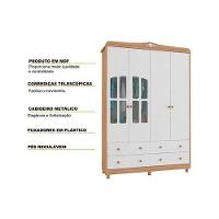 Guarda Roupa Bebê C/ 4 Portas (2 Cristal) E 4 Gavetas êlo Branco - Peroba - 5