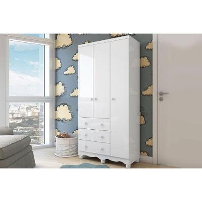 Guarda Roupa Bebê C/ 3 Portas E 3 Gavetas Júnior Branco - Peroba