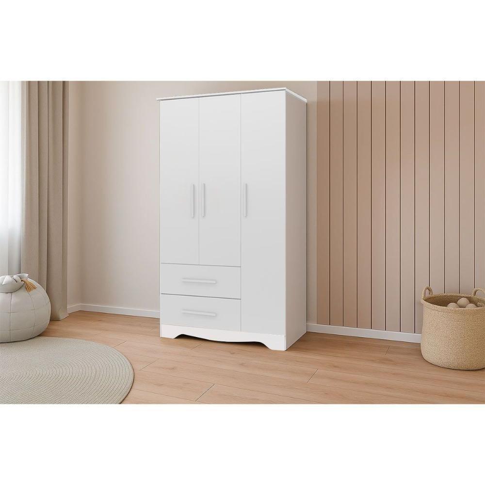 Guarda Roupa Bebê C/ 3 Portas E 2 Gavetas Popy Retrô Branco - Peroba - 1