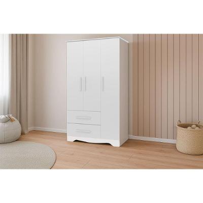 Guarda Roupa Bebê C/ 3 Portas E 2 Gavetas Popy Retrô Branco - Peroba