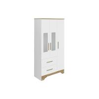 Guarda Roupa Bebê C/ 3 Portas (2 Cristal) E 2 Gavetas Popy Retrô Branco/amendoa - Peroba - 1