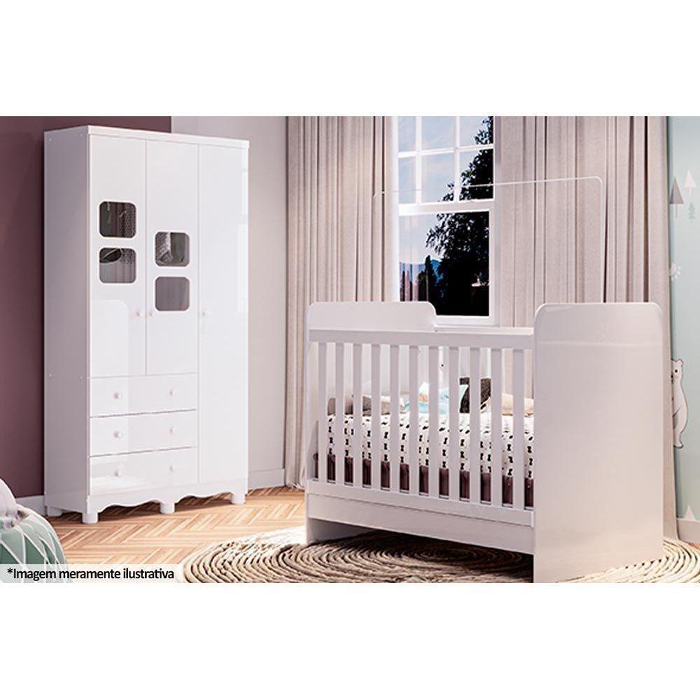Guarda Roupa Bebê C/ 3 Portas (2 Cristal) E 3 Gavetas Uli Branco/amendoa - Peroba - 8