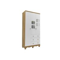 Guarda Roupa Bebê C/ 3 Portas (2 Cristal) E 3 Gavetas Uli Branco/amendoa - Peroba - 1