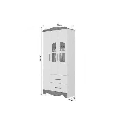 Guarda Roupa Bebê 3 Portas de Bater 2 Gavetas Branco MDF Móveis Peroba