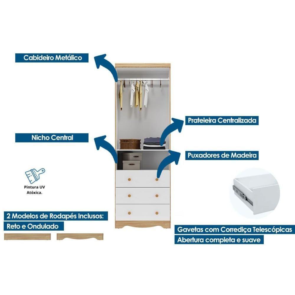 Guarda Roupa Bebê C/ 2 Portas E 3 Gavetas Júnior Branco - Peroba - 3