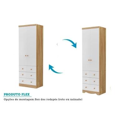 Guarda Roupa Bebê Júnior 2 Portas de Bater 3 Gavetas Branco MDF Móveis Peroba