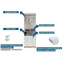Guarda Roupa Bebê C/ 2 Portas E 3 Gavetas Júnior Branco - Peroba - 3