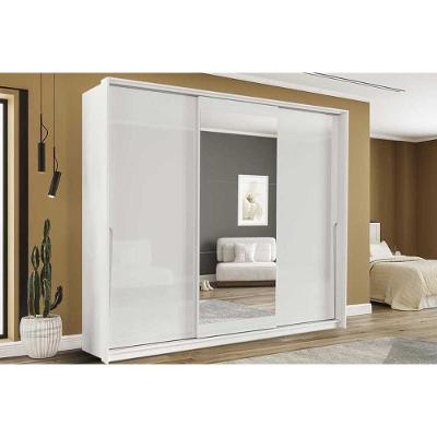 Guarda Roupa Casal 3 Portas De Correr (1 C/ Espelho) E 4 Gavetas Porto Branco - Politorno