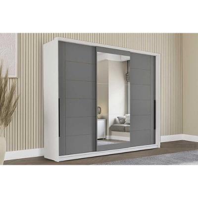 Guarda Roupa Casal Lisboa 3 Portas de Correr 4 Gavetas Branco-Cinza Politorno