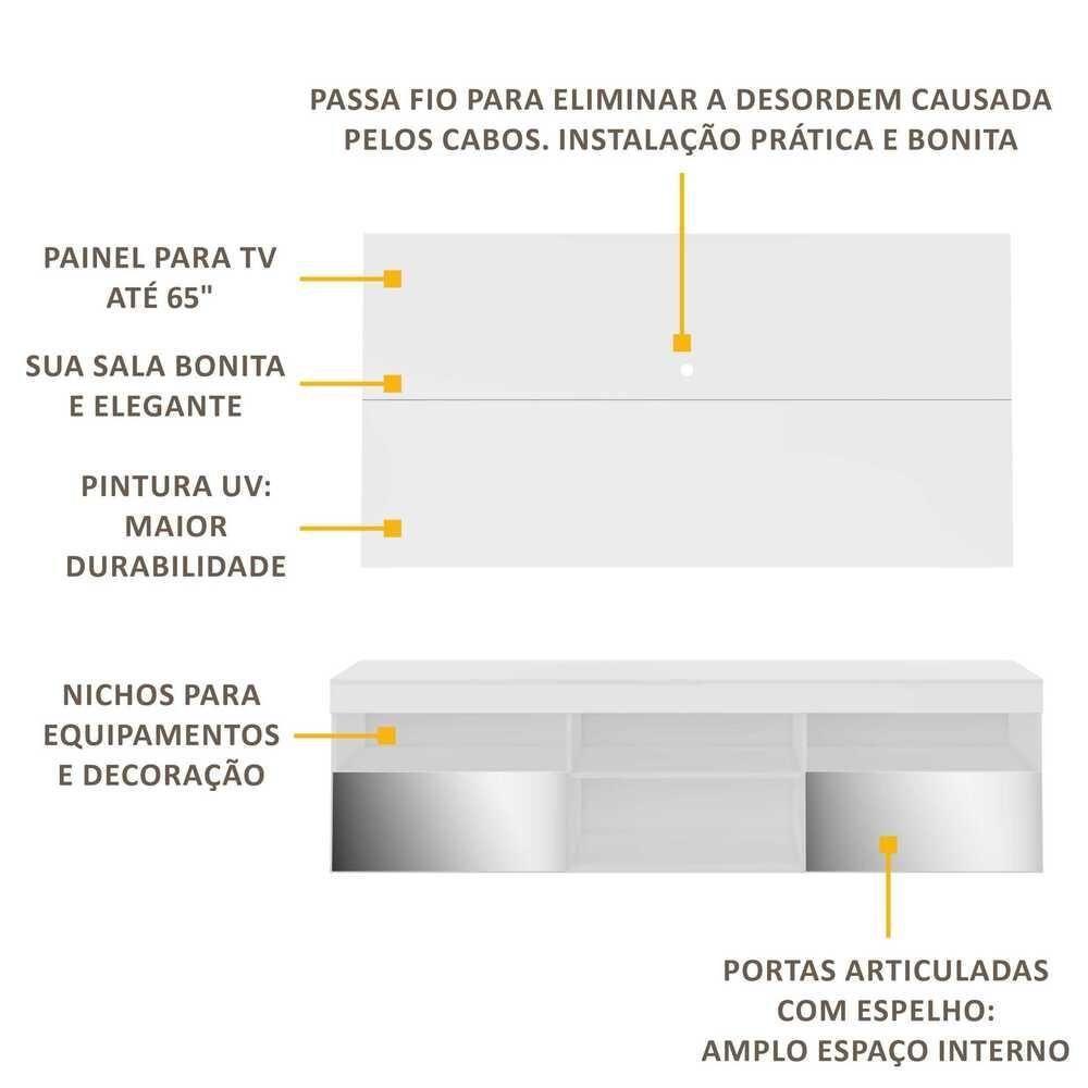 Rack Com Espelho E Painel Para Tv Até 65´´ Flórida Fg3137 Branco - 8