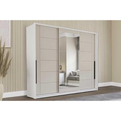 Guarda Roupa Casal 3 Portas De Correr (1 C/ Espelho) E 4 Gavetas Lisboa Branco/creme - Politorno