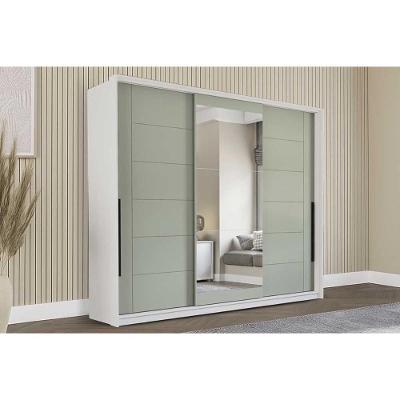 Guarda Roupa Casal 3 Portas De Correr (1 C/ Espelho) E 4 Gavetas Lisboa Branco/verde - Politorno