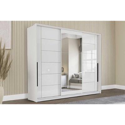 Guarda Roupa Casal 3 Portas De Correr (1 C/ Espelho) E 4 Gavetas Lisboa Branco - Politorno