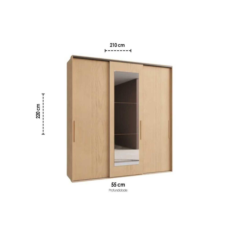 Guarda Roupa Casal 3 Portas De Correr (1 C/ Espelho) E 2 Gavetas Ph 1808 Carvalho Nature/off White - Herval - 2