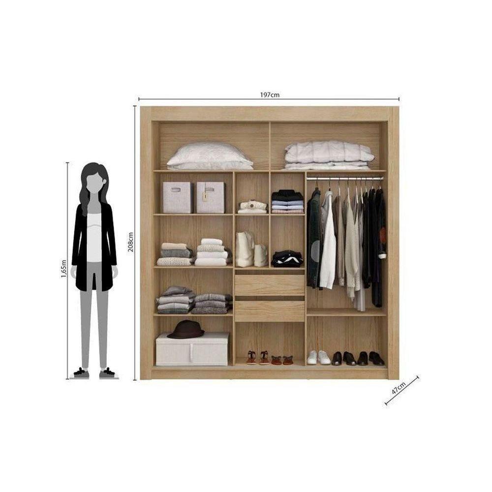 Guarda Roupa Casal 3 Portas De Correr (1 C/ Espelho) E 2 Gavetas Ph 1681 Branco - Herval - 2