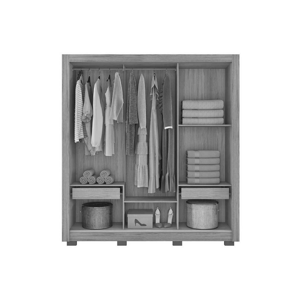 Guarda Roupa Casal 3 Portas De Correr (1 C/ Espelho) E 2 Gavetas Chile Lamina Mel/cacao - Caemmun - 3