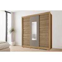 Guarda Roupa Casal 3 Portas De Correr (1 C/ Espelho) E 2 Gavetas Chile Lamina Mel/cacao - Caemmun - 1