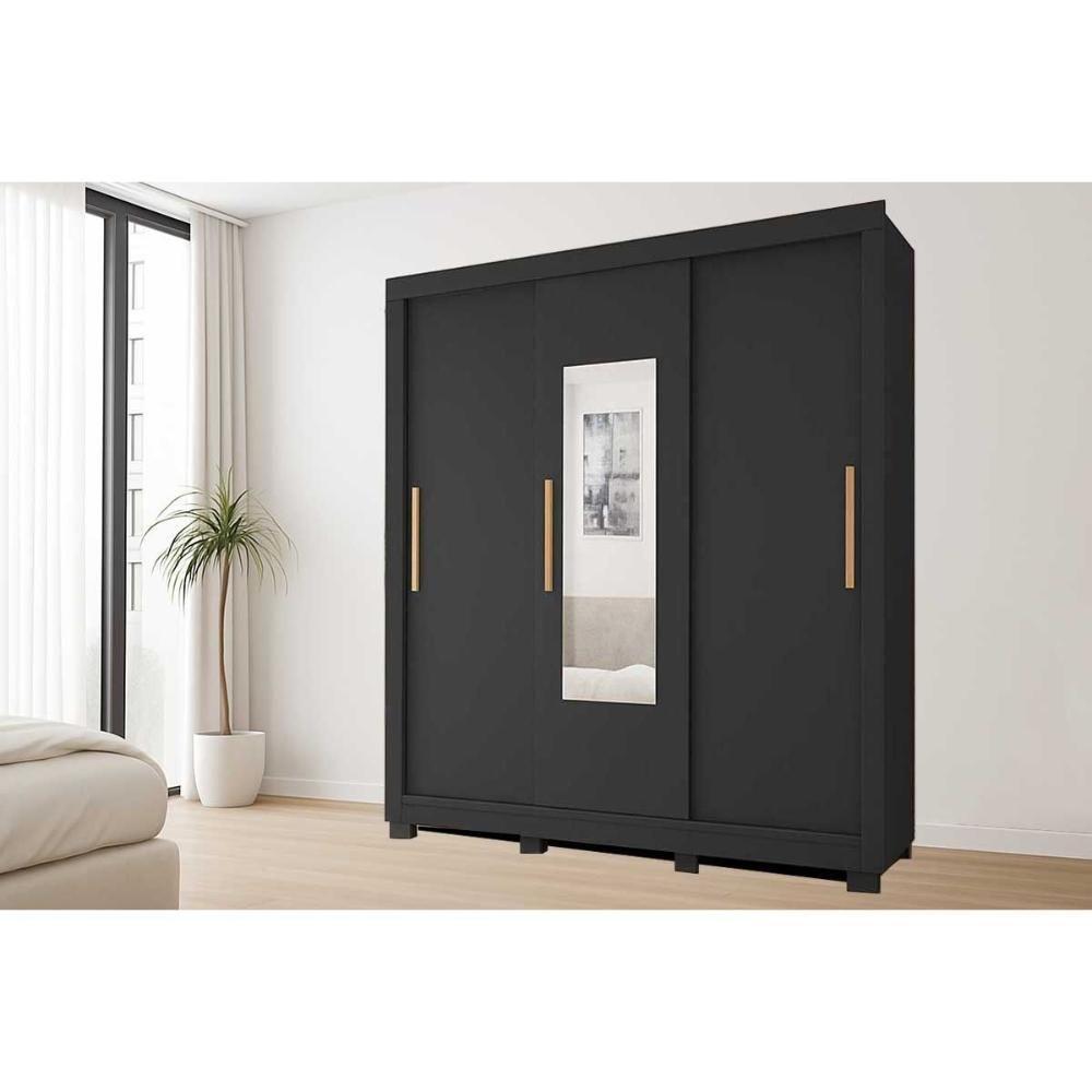 Guarda Roupa Casal 3 Portas De Correr (1 C/ Espelho) E 2 Gavetas Chile Preto - Caemmun - 1