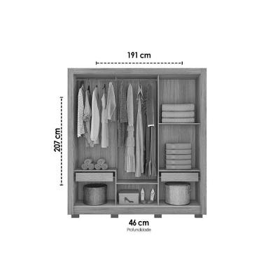 Guarda Roupa Casal 3 Portas de Correr 2 Gavetas Preto MDF com Espelho Caemmun