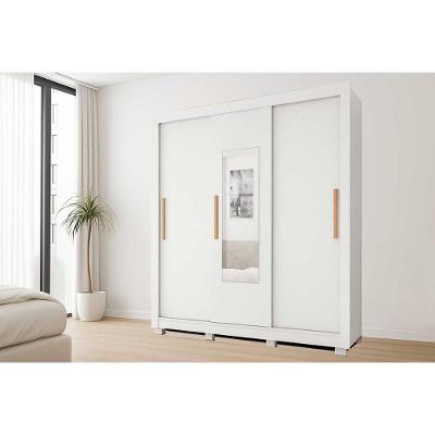 Guarda Roupa Casal 3 Portas De Correr (1 C/ Espelho) E 2 Gavetas Chile Branco - Caemmun