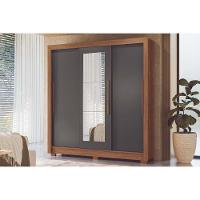 Guarda Roupa Casal 3 Portas De Correr (1 C/ Espelho) E 2 Gavetas C/ Pés Maringá Jatobá/grafite - Santos Andirá - 1