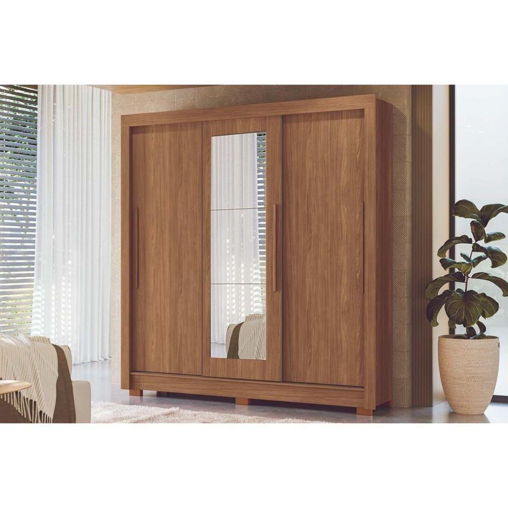 Guarda Roupa Casal 3 Portas De Correr (1 C/ Espelho) E 2 Gavetas C/ Pés Maringá Jatobá - Santos Andirá - 1