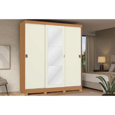 Guarda Roupa Casal Cb01r589 3 Portas de Correr 2 Gavetas Canela-Off White