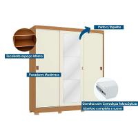 Guarda Roupa Casal 3 Portas De Correr (1 C/ Espelho) E 2 Gavetas C/ Pés Cb01r589 Canela/off White - Kappesberg