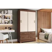 Guarda Roupa Casal 2 Portas De Correr E 4 Gavetas C/ Pés Briz Be25 Flex Castanho/castanho Ou Off White - Henn - 1