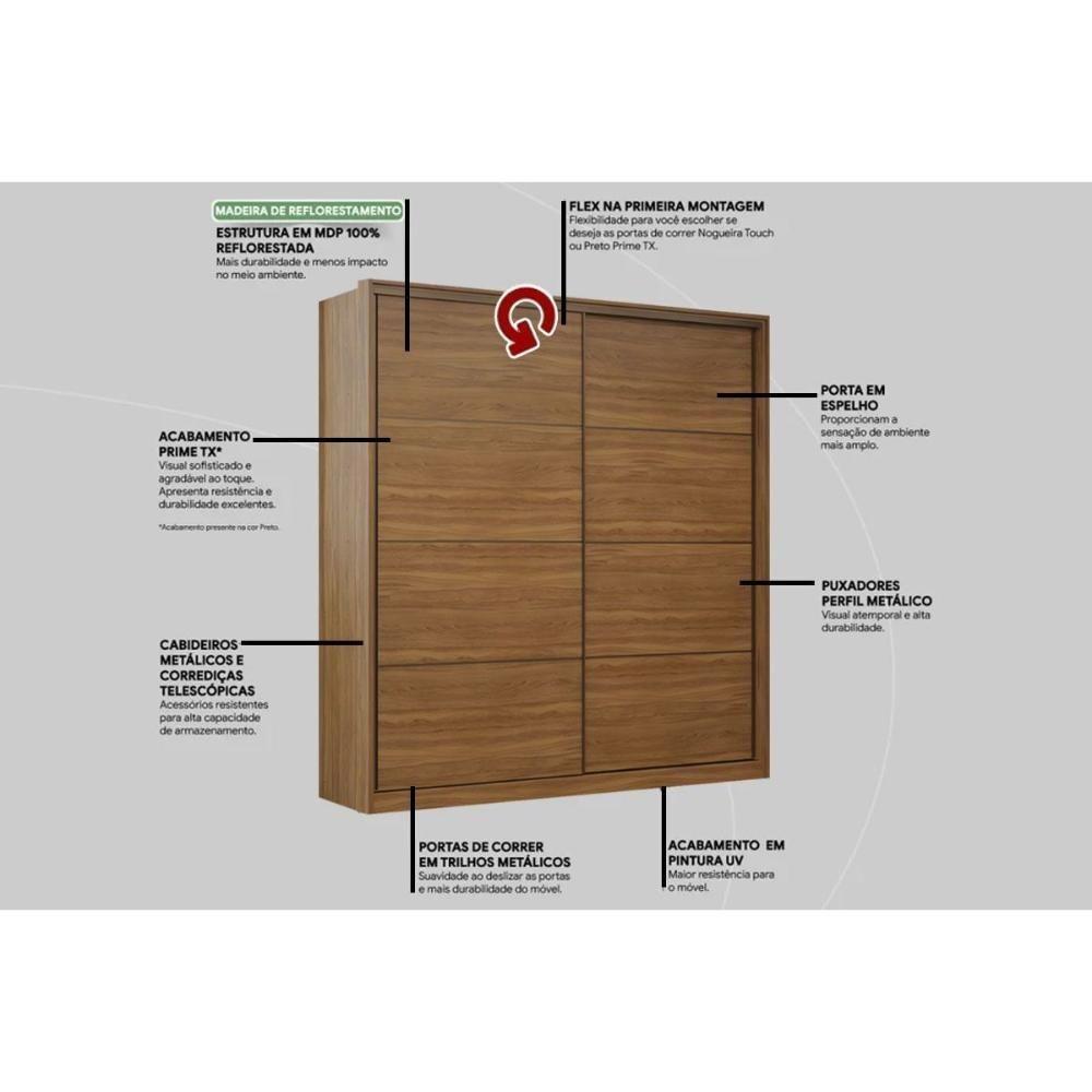 Guarda Roupa Casal 2 Portas De Correr E 3 Gavetas Belga Amendola/grafito - Demóbile - 5