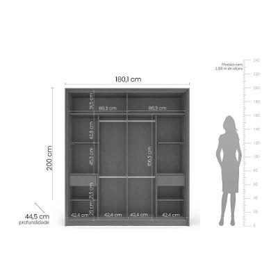 Guarda Roupa Casal Valência 2 Portas de Correr 2 Gavetas Branco-creme Politorno