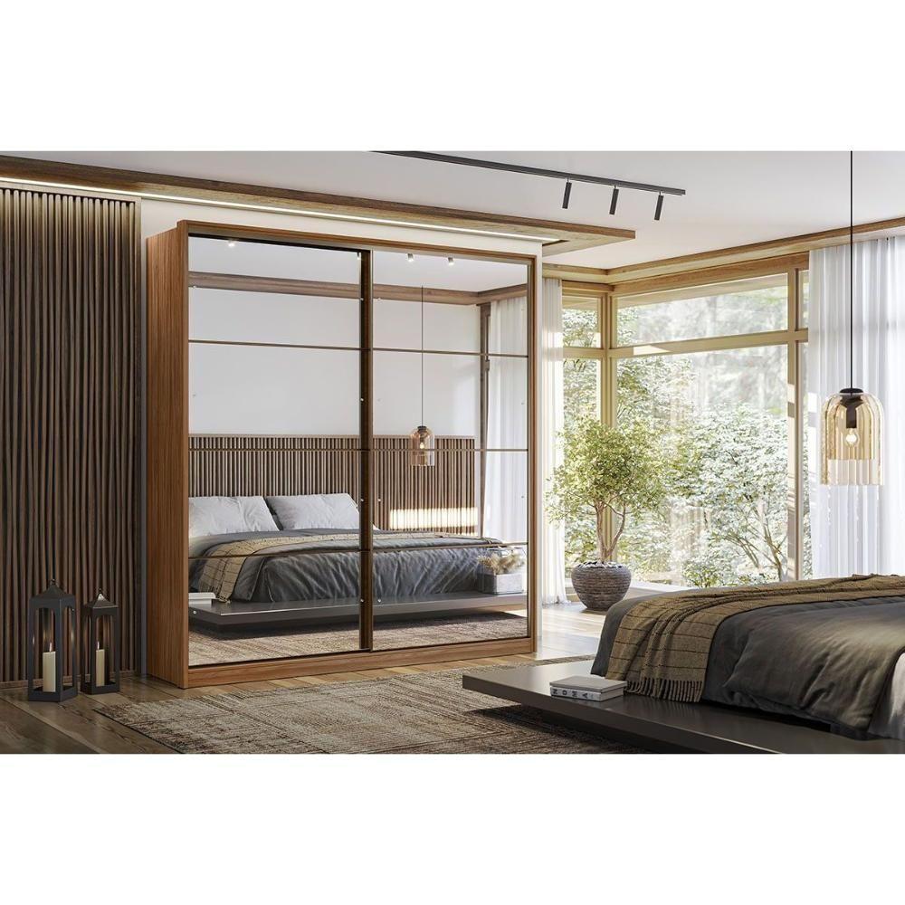 Guarda Roupa Casal 2 Portas De Correr C/ Espelho E 3 Gavetas Belga Nogueira Touch - Demóbile - 1