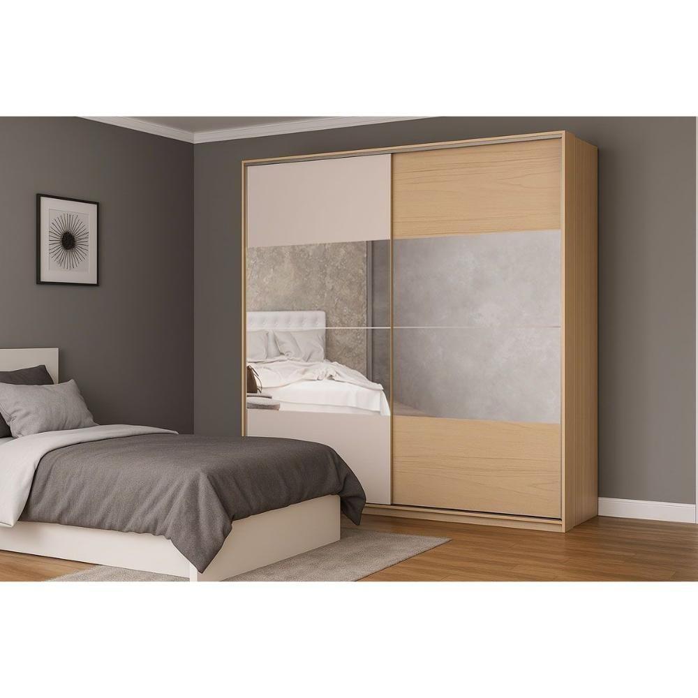Guarda Roupa Casal 2 Portas De Correr (2 C/ Espelho) E 4 Gavetas Ph 1806 Carvalho Nature/off White - Herval - 6