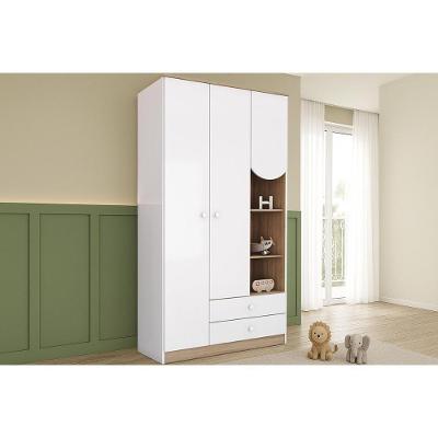 Guarda Roupa Bebê 3 Portas de Bater 2 Gavetas Branco-jequitiba Henn