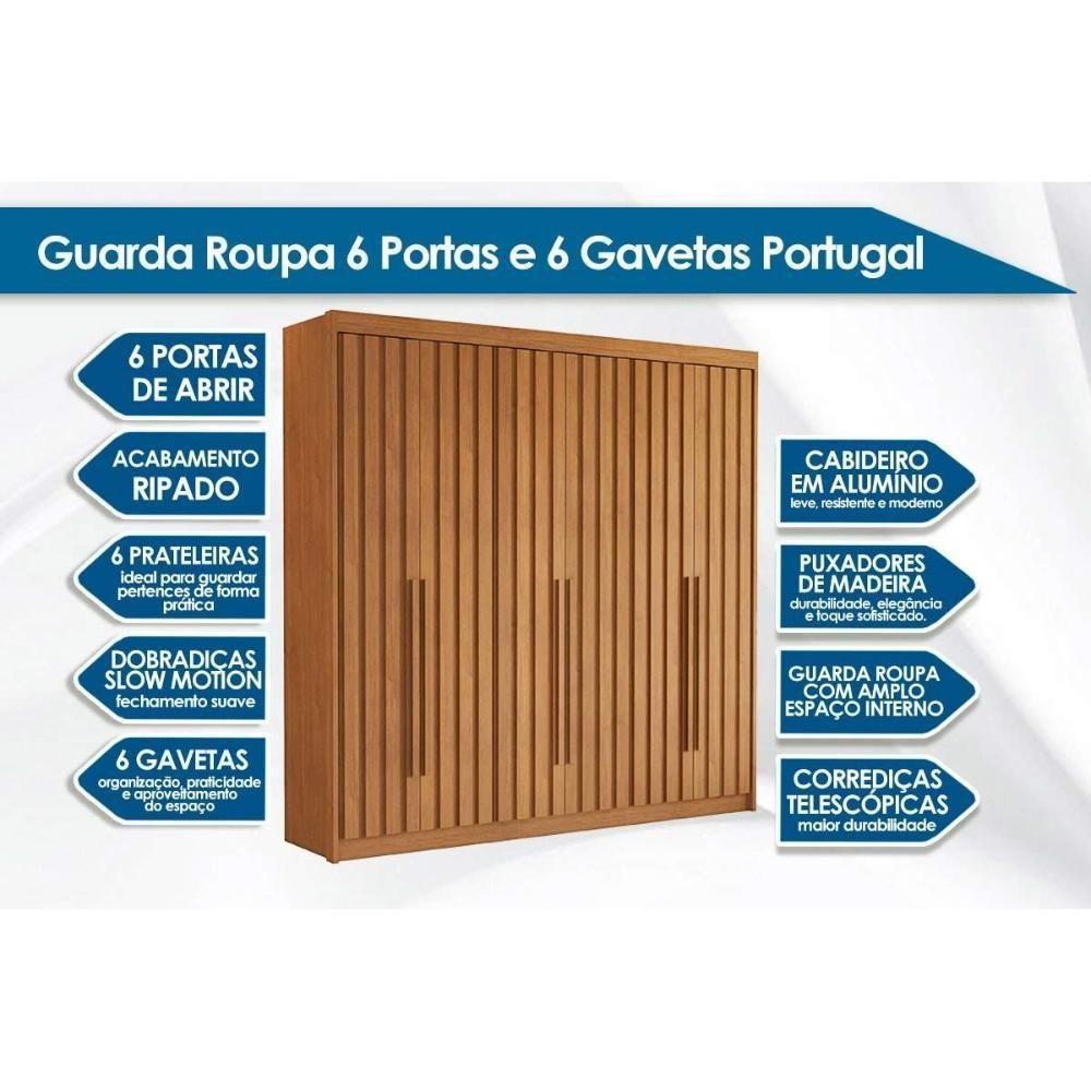 Guarda Roupa 6 Portas Ripadas E 6 Gavetas Portugal Cinamomo - Conquista - 2
