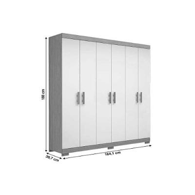 Guarda Roupa Casal Lana 6 Portas de Abrir 2 Gavetas Branco MDF ACP Móveis
