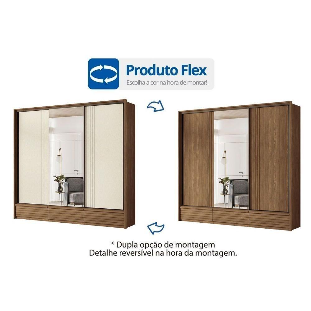 Guarda Roupa Casal 3 Portas De Correr E 5 Gavetas C/ Pés Democrata Jatoba Ou Jatoba Areia - Flex - Santos Andirá - 2