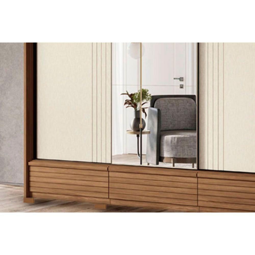 Guarda Roupa Casal 3 Portas De Correr E 5 Gavetas C/ Pés Democrata Jatoba Ou Jatoba Areia - Flex - Santos Andirá - 5