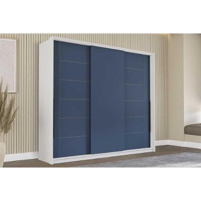 Guarda Roupa Casal 3 Portas De Correr E 4 Gavetas Lisboa Branco/azul - Politorno