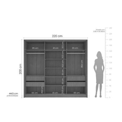 Guarda Roupa Casal Lisboa 3 Portas de Correr 4 Gavetas Branco-Azul Politorno