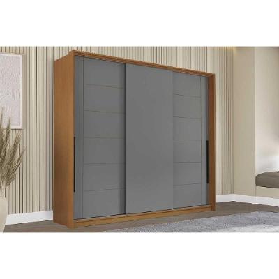 Guarda Roupa Casal Lisboa 3 Portas de Correr 4 Gavetas Branco-creme Politorno